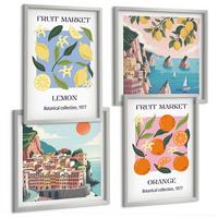 BILDER SET 4er Set - 50x50 cm & 40x60 cm Silberner Rahmen - Obstposter Zitronen Orangen - Silberfarben, Kunststoff (50/50cm) - TULUP