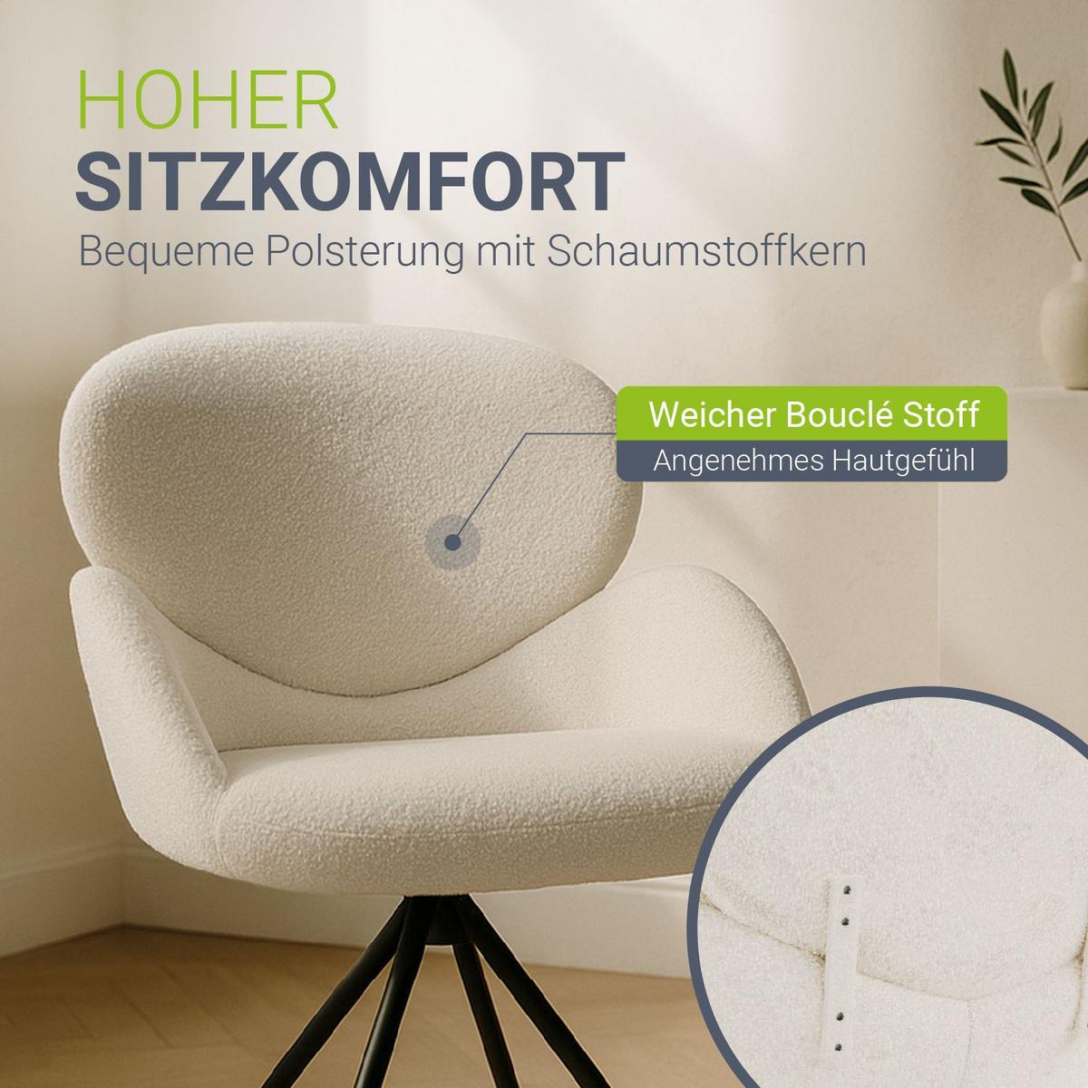 DREHSTUHL Albano Bouclé Creme (6er-Set) - Creme, Textil (59/90/65cm) - Juskys