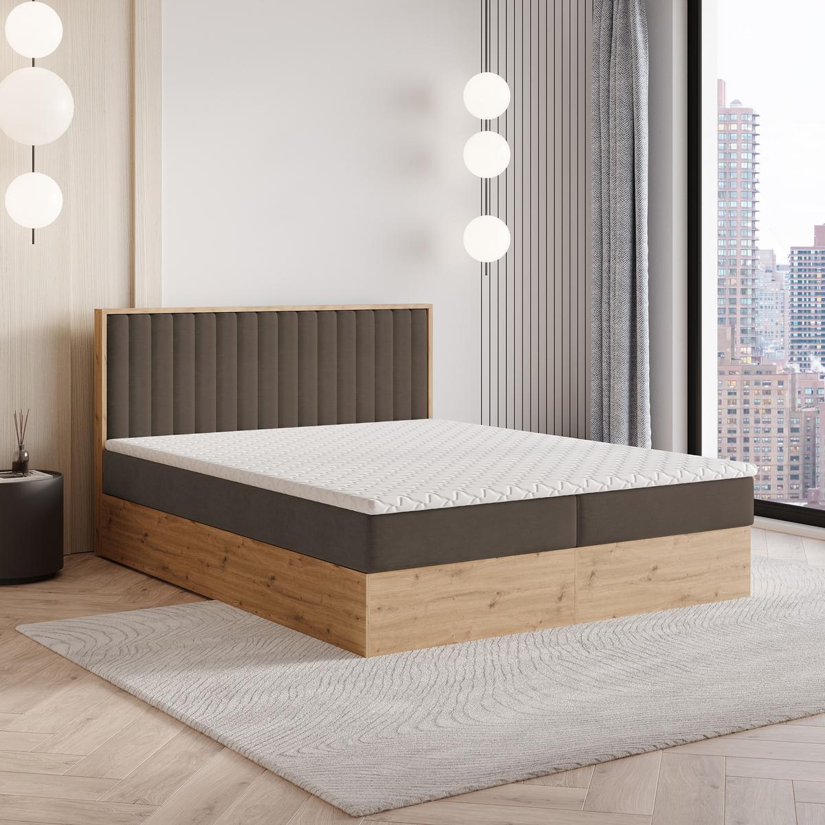 BOXBETT VARELI 160x200 cm mit Matratze und Topper - Braun - Braun, Holz (160/200cm) - MASSENO
