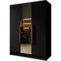 KLEIDERSCHRANK Mono Lux mit Speigel, Drehtüren mit Goldene Metallgriffe, Schwarz 150/200/51 cm - Goldfarben/Schwarz, Holzwerkstoff (150/200/51cm) - WFL GROUP