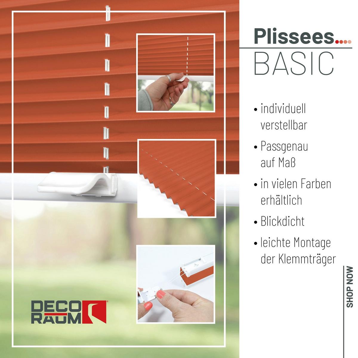 PLISSEE Basic 120 x 150cm Klemmfix ohne Bohren - Orange, Textil (120/150cm) - Deco-Raum