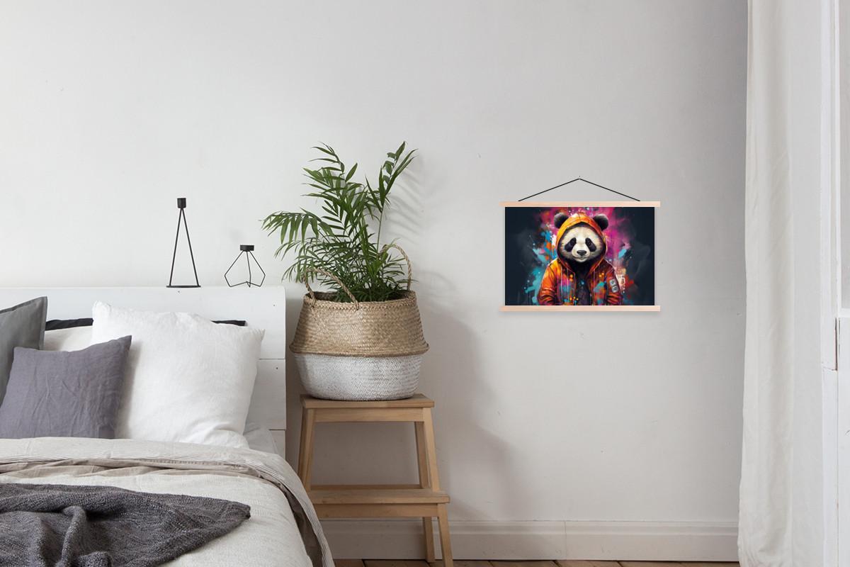 POSTER MIT MAGNETLEISTEN Panda - Jacke - Graffiti - Orange Wandbilder 60x40 cm - Orange, Textil (60/40/0.15cm) - MuchoWow