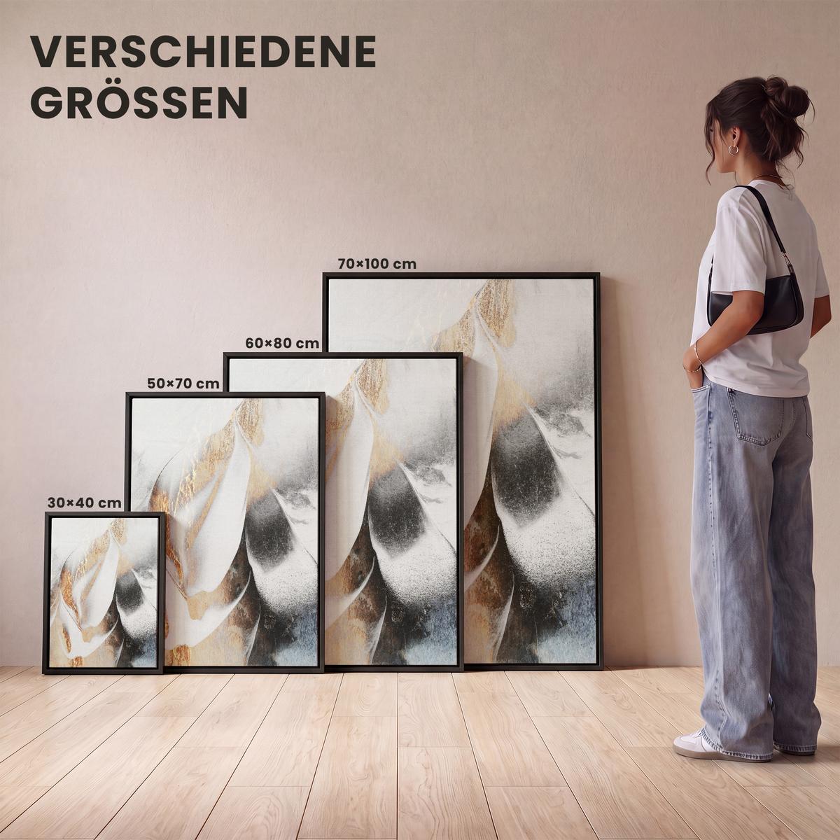 LEINWAND Bilder mit Rahmen - Luxus - Abstrakt - Gold - Weiß - 70x100 - Goldfarben, Textil (70/100cm) - MuchoWow