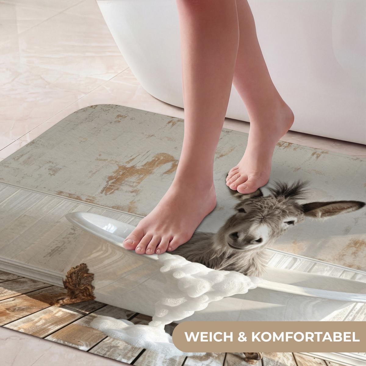 BADEMATTE Esel - Tiere - Badewanne - Schaumstoff 90x60 cm - Creme, Textil (90/60cm) - OnlyWow
