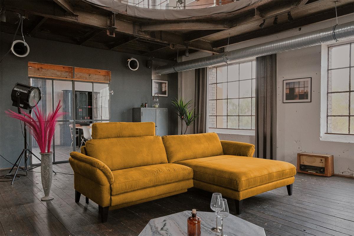 ECKSOFA MALTA Gold Webstoff - Goldfarben/Schwarz, Buchenholz/Textil (302/175cm) - KAWOLA