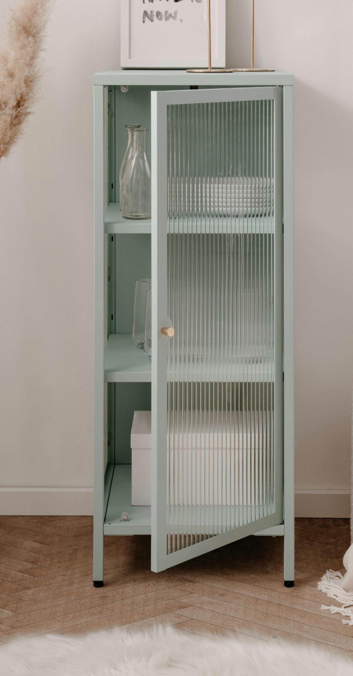 KOMMODE Metall mintgrün 40 cm, Vitrine mit stabilem Metallgestell - Goldfarben/Mintgrün, Metall (40/101.5/40cm) - Furn.Design