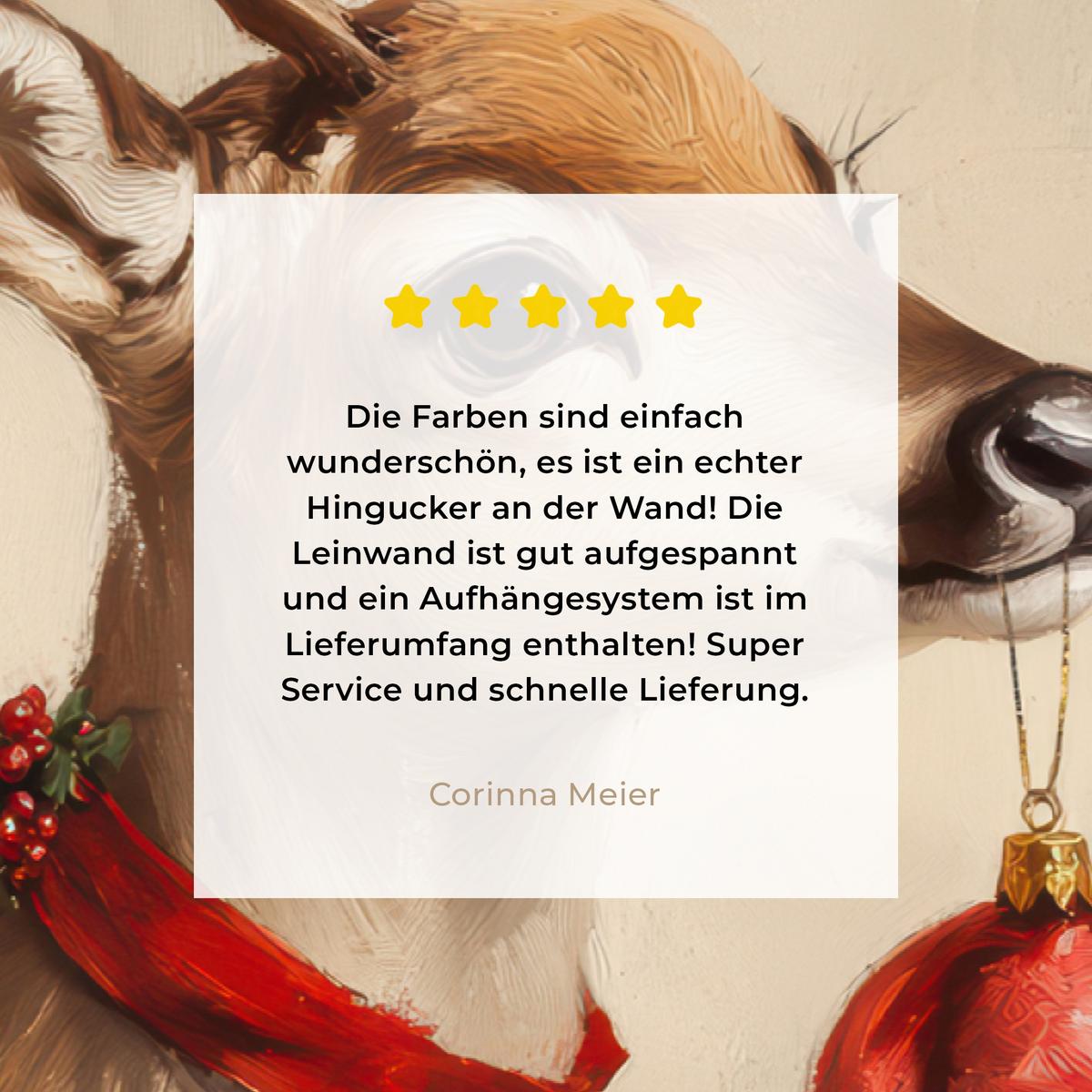 LEINWANDBILD Weihnachten - Hirsch - Geweih - Weihnachtskugel - Rentier Deko Schlafzimmer 30x20 cm - Hellbraun, Textil (30/20cm) - MuchoWow