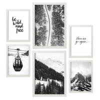 POSTER Set Mit 6 Schwarzweiß Berg Wandbild A3 & A4 Weißer Rahmen - Weiß, Papier (29/3cm) - Nacnic