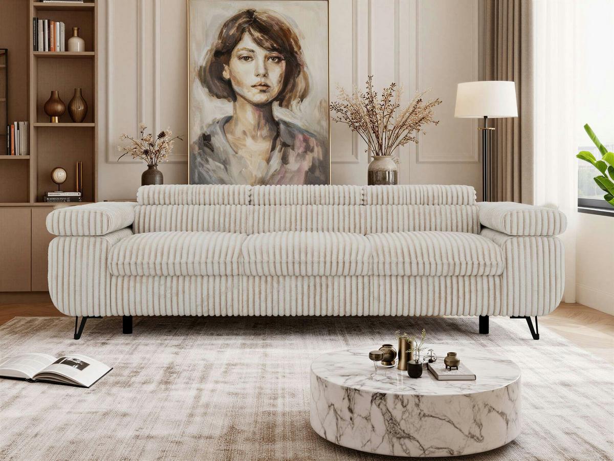 3-SITZER SOFA PETER - Beige Cord - Beige/Creme, Textil/Metall (262/76/99cm) - MKS