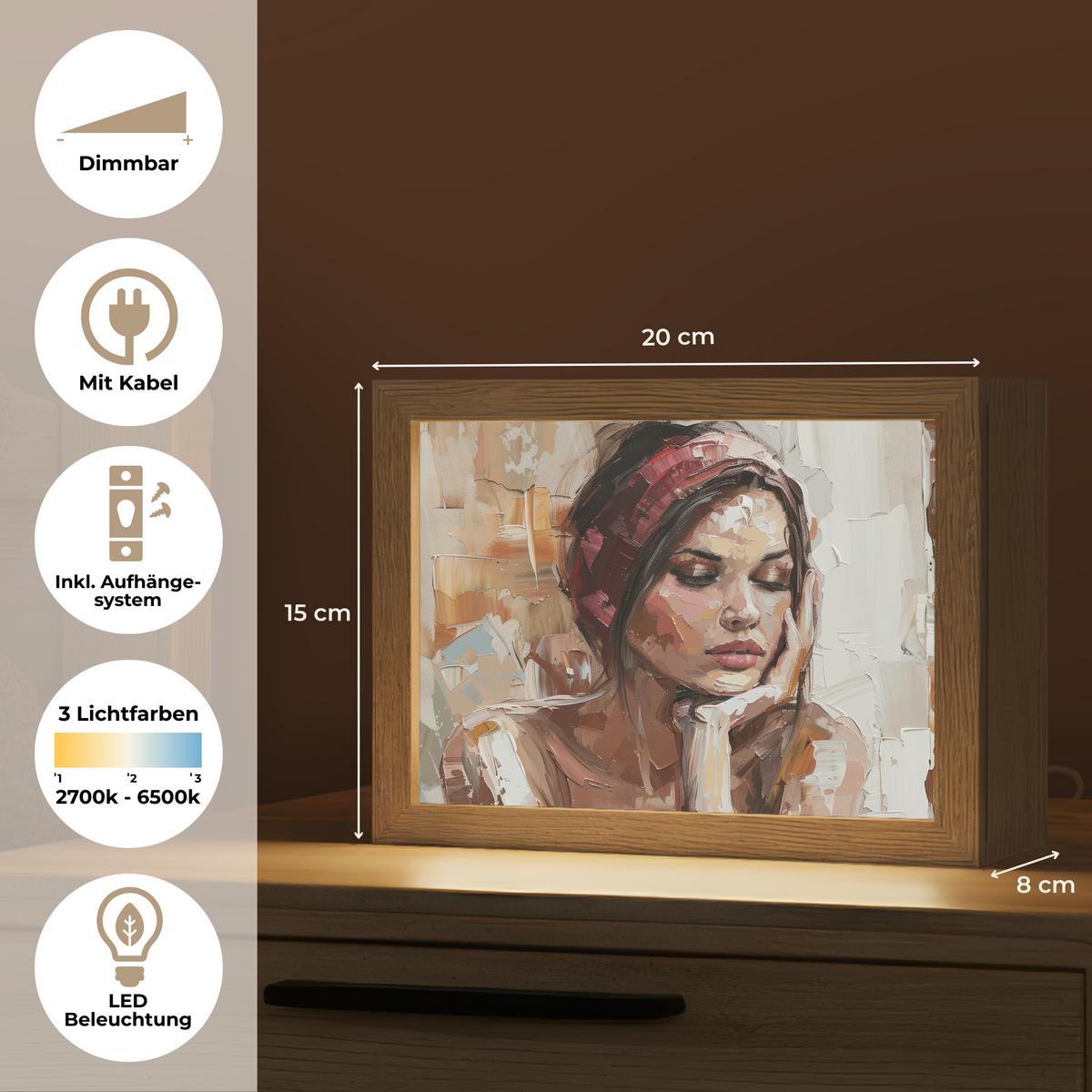 WANDLEUCHTE Frau - Lackierung - Porträt - Modern 20x15 cm - Braun, Holzwerkstoff (20/15/8cm) - OnlyWow