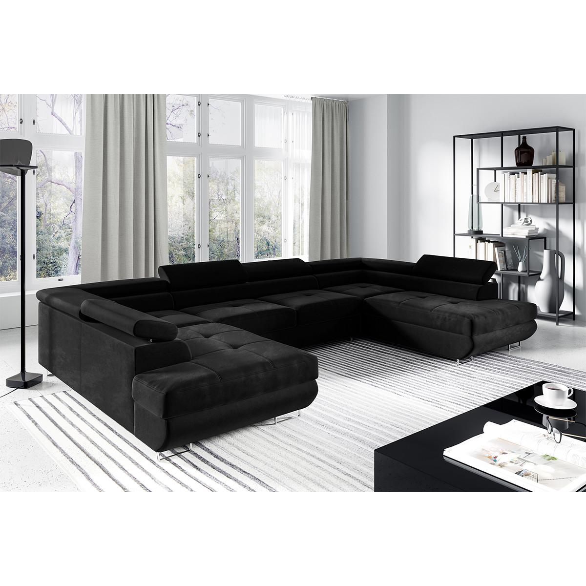 PANORAMASOFA Wilson 5 Sitzplätze Schwarz - Schwarz, Holzwerkstoff (335/72/201cm) - Petits-meubles