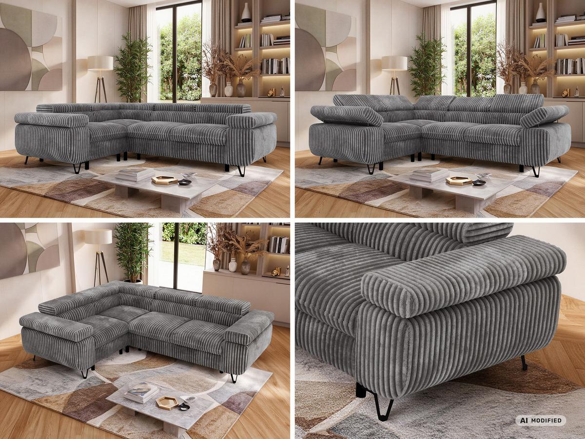 ECKSOFA ORSO L Grau Cord - Links Seite - Schwarz/Grau, Textil/Metall (197/268cm) - MKS
