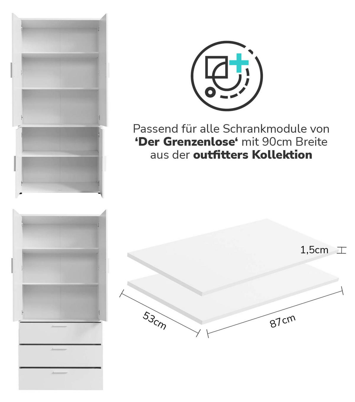 EINLEGEBÖDEN 2er-Set Die Ableger - Weiß, Holzwerkstoff (87/53/1.5cm) - Mokebo