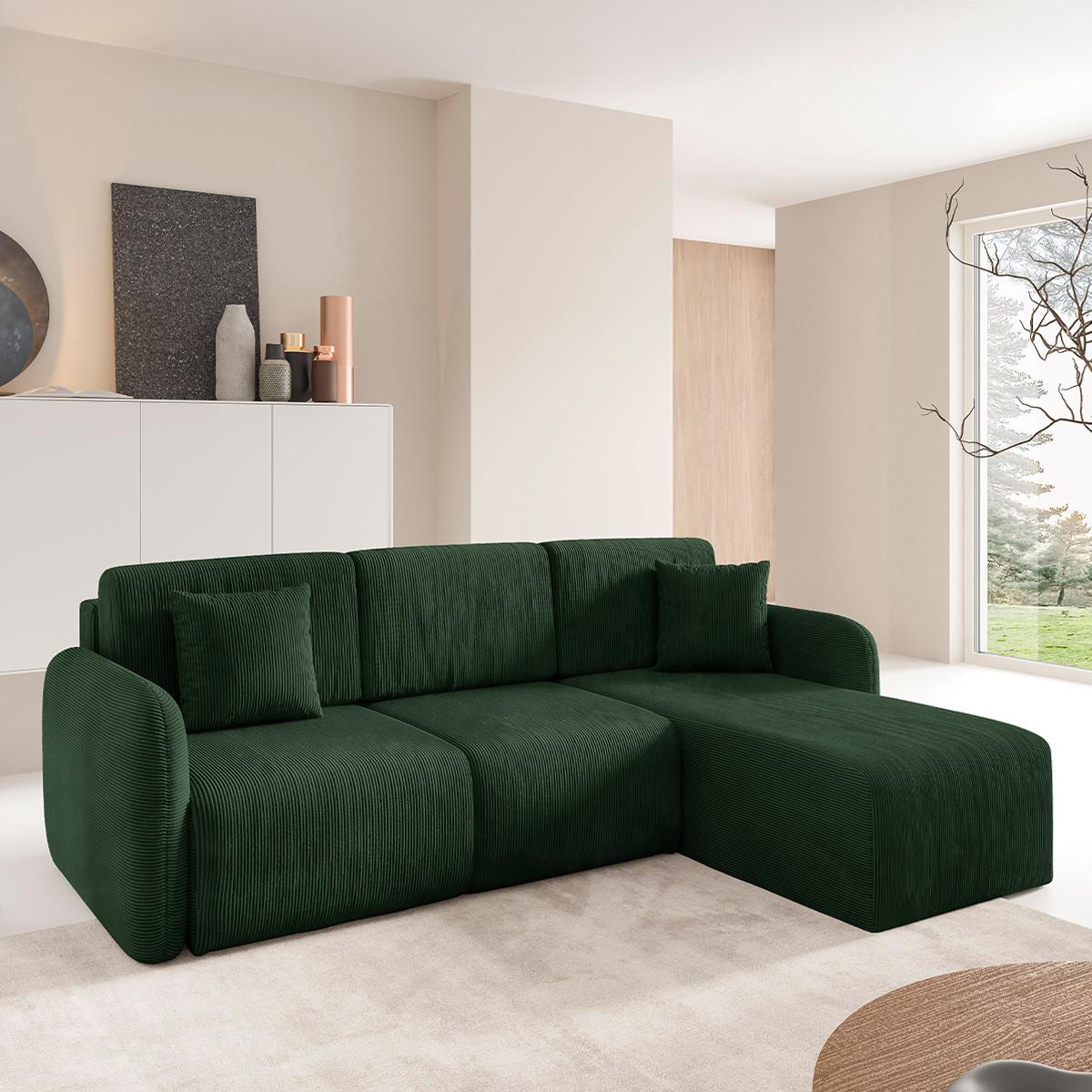 ECKSOFA Dora 3 Sitzplätze Tannengrün - Grün, Holz (245/185cm) - Petits-meubles