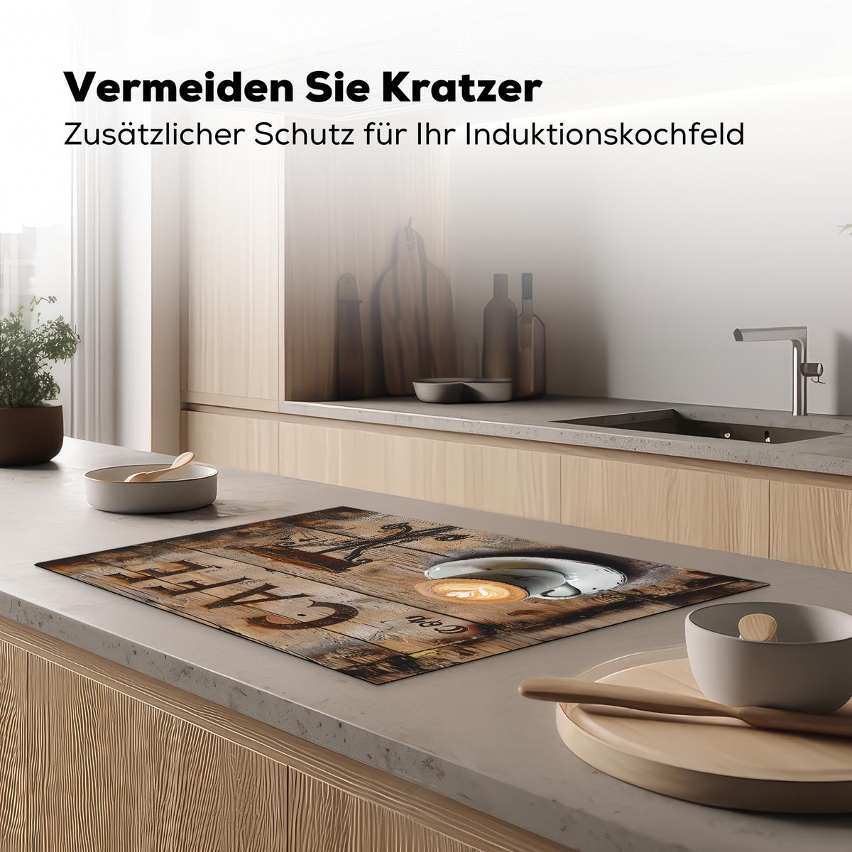 HERDABDECKPLATTE Cafe - Holz - Kaffee - Regale Ceranfeldabdeckung 78x52 cm - Schwarz, Kunststoff (78/52/0.2cm) - MuchoWow