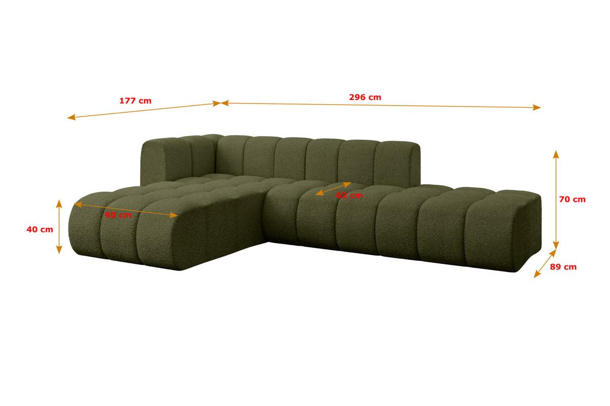 ECKSOFA modulares Sofa Zuvon-L1 - 296x177x70 cm Grün - Grün, Holzwerkstoff/Textil (296/177cm) - ALTDECOR