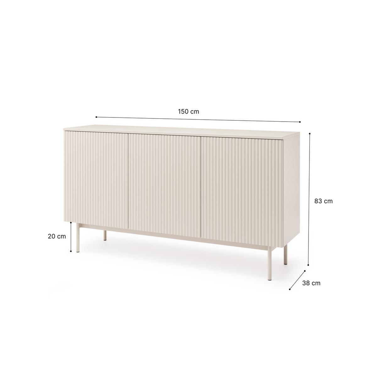 KOMMODE Soft mit 3 Türen und geriffelten Fronten, Kaschmir - Kaschmir, Holzwerkstoff/Metall (150/83/38cm) - Beautysofa