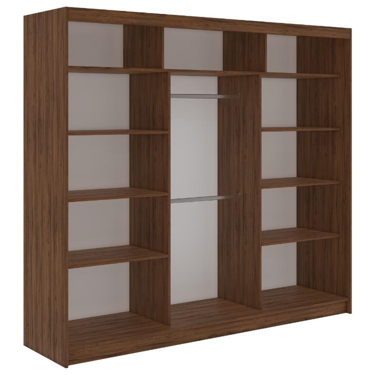 SCHWEBETÜRENSCHRANK 240 - SKORIA - Warmia Walnuss mit Spiegel - Walnussfarben/Alufarben, Holzwerkstoff/Metall (240/216/61cm) - MKS