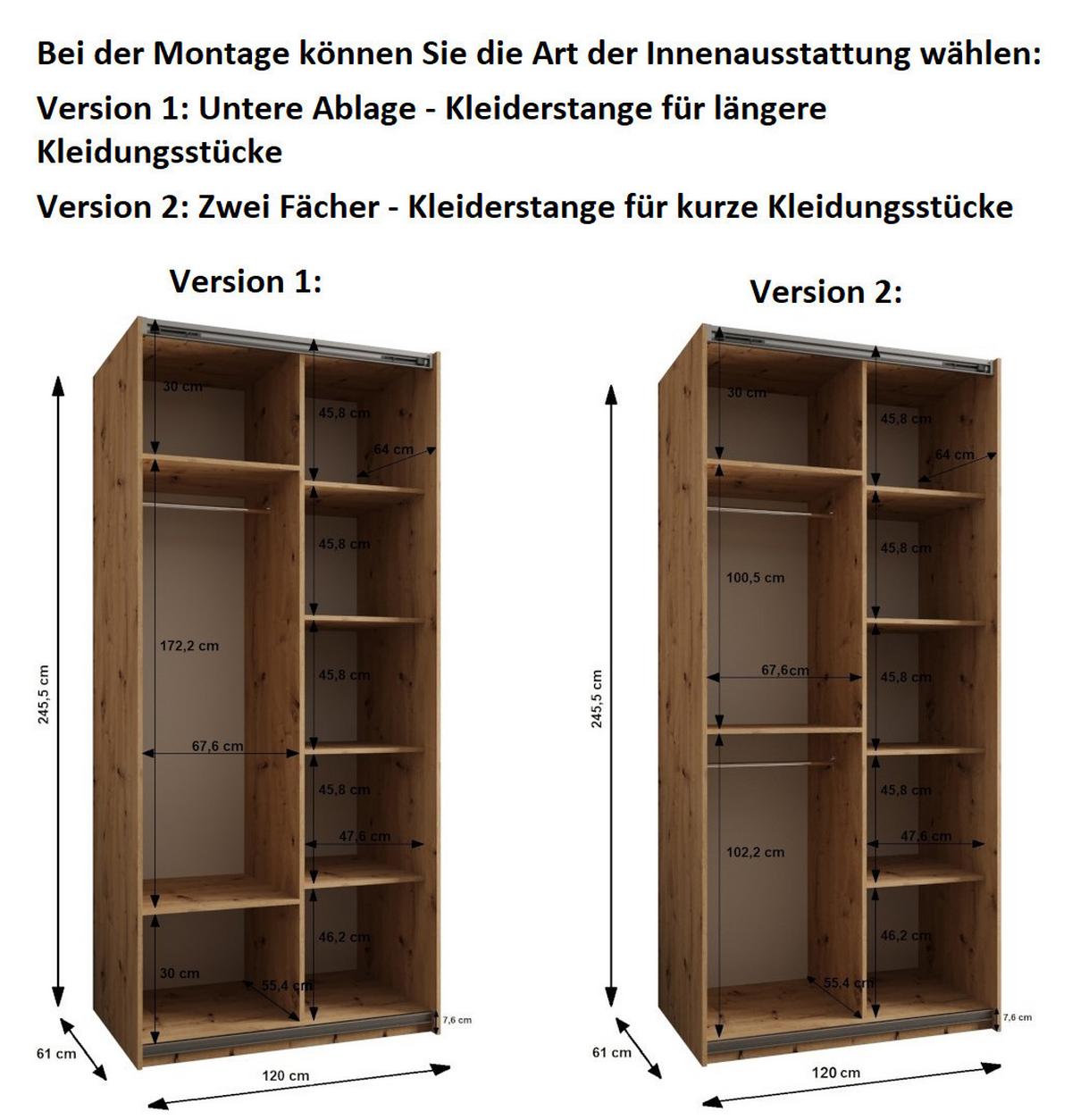 SCHWEBETÜRENSCHRANK 245,5/120/64 2-türig - Schwarz/Eiche Artisan, Holz/Metall (120/245/64cm) - Abiks Möbel