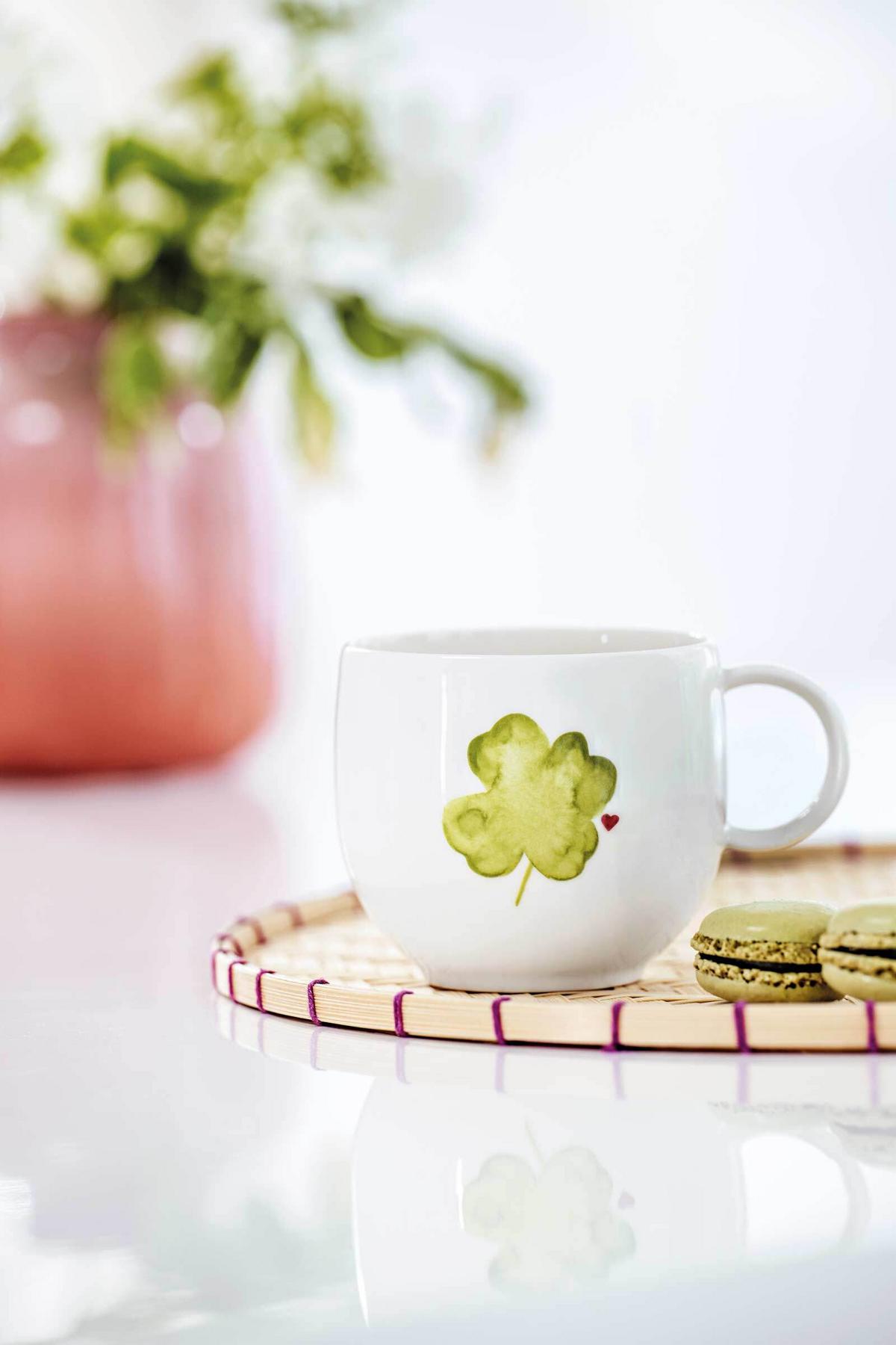 HENKELBECHER GOOD LUCK With Love weiß-grün 290 ml 6er Set - Weiß/Grün, Keramik (0.29L) - Villeroy & Boch
