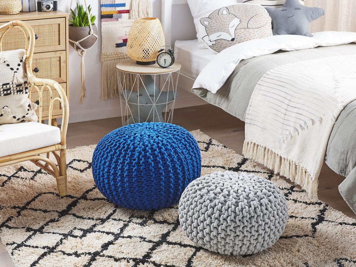 POUF Conrad 50/50/35 cm - Blau, Naturmaterialien/Textil (50/35/50cm) - Beliani