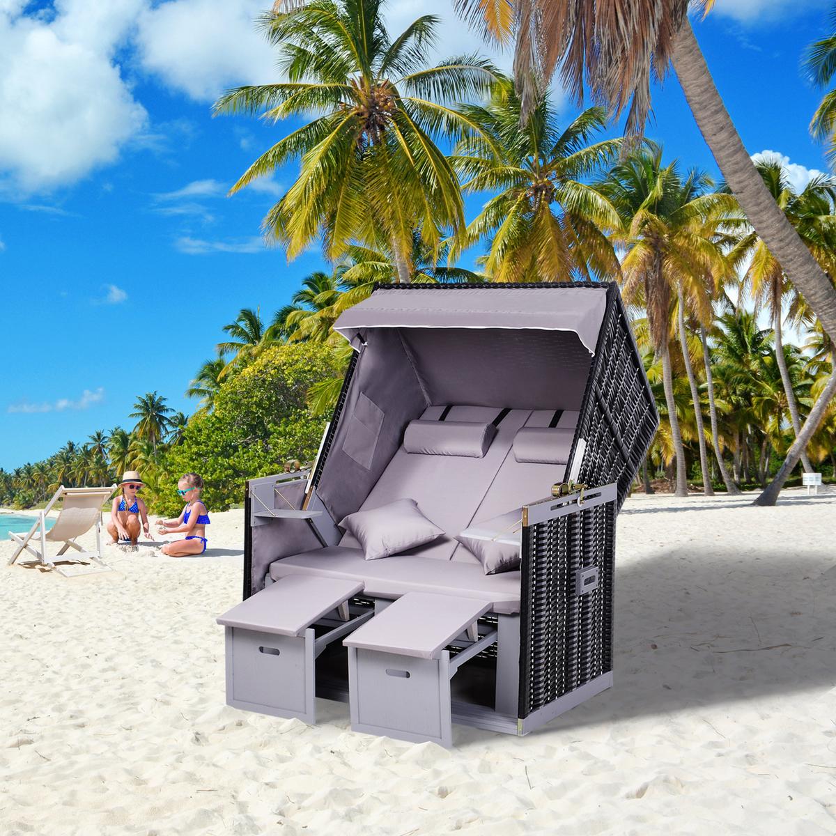 GARTENLIEGE PE Rattan Grau 118 x 79 x 50 cm - Grau, Kunststoff (79/150/118cm) - Outsunny