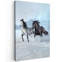 LEINWANDBILD Pferde - Winter - Tiere - Natur - Schnee Deko Groß 90x140 cm - Anthrazit, Textil (90/140cm) - MuchoWow