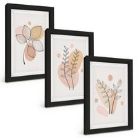 BILDER SET 3er Set - 20x30 cm Schwarzer Rahmen - Pastellfarbene Pflanzenzeichnungen - Schwarz, Kunststoff (20/30cm) - TULUP