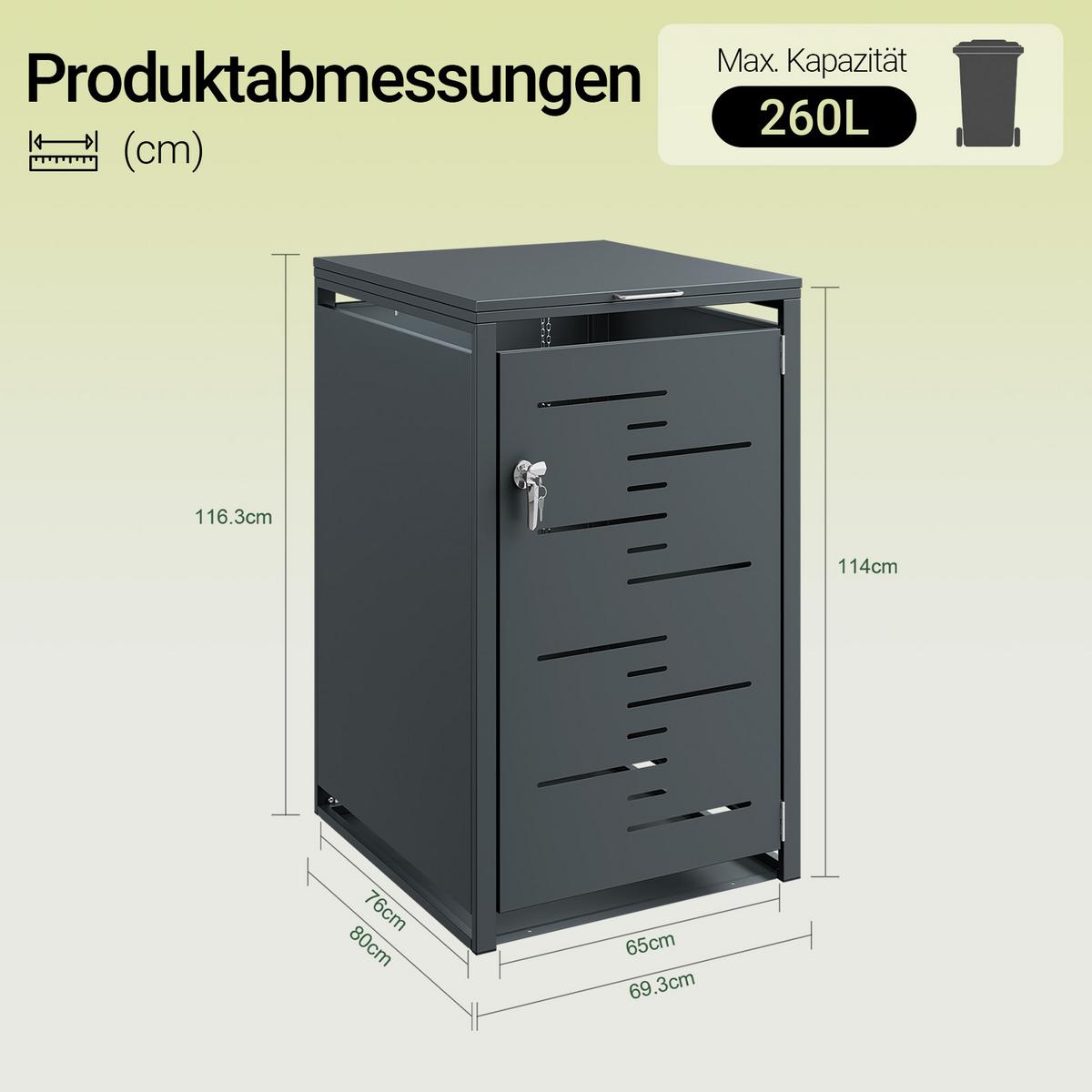 MÜLLTONNENBOX Metall Einzelbox 240 L 69,2×116,2×80,2 cm - Dunkelgrau, Metall (69/116/80cm) - SoBuy