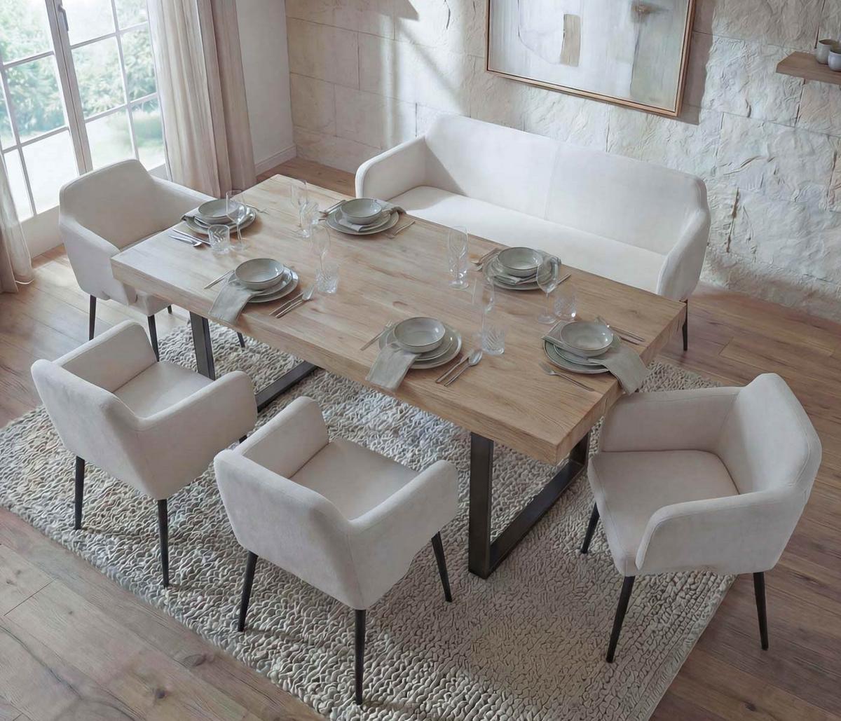 ESSZIMMER-SET Cremeweiß 5er-Set - Weiß, Textil (133/77/56cm) - MCW