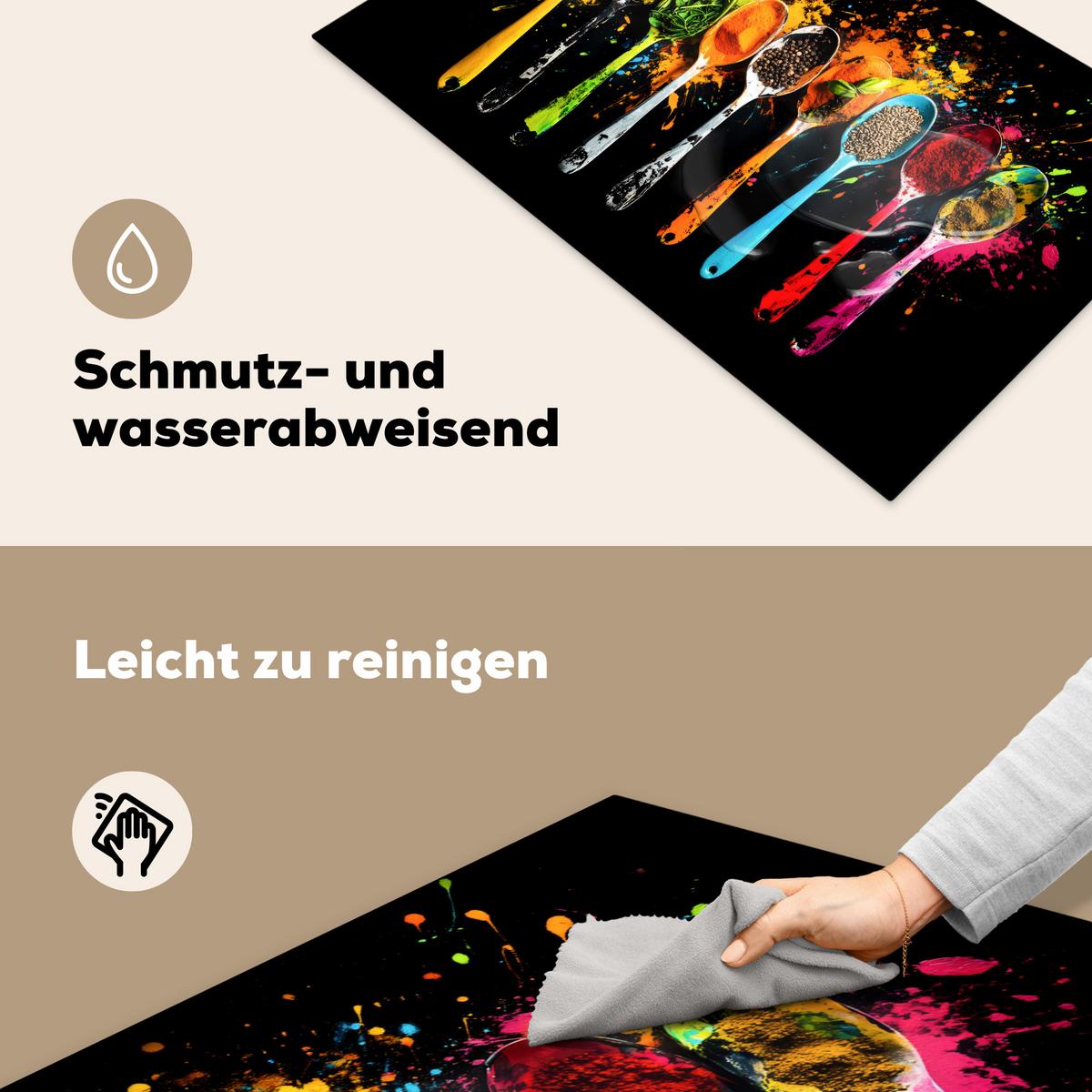HERDABDECKPLATTE Löffel - Gewürze - Modern - Graffiti - Farbe - Farbenfroh Induktionsmatte 83x51 cm - Multicolor, Kunststoff (83/51.5/0.2cm) - MuchoWow
