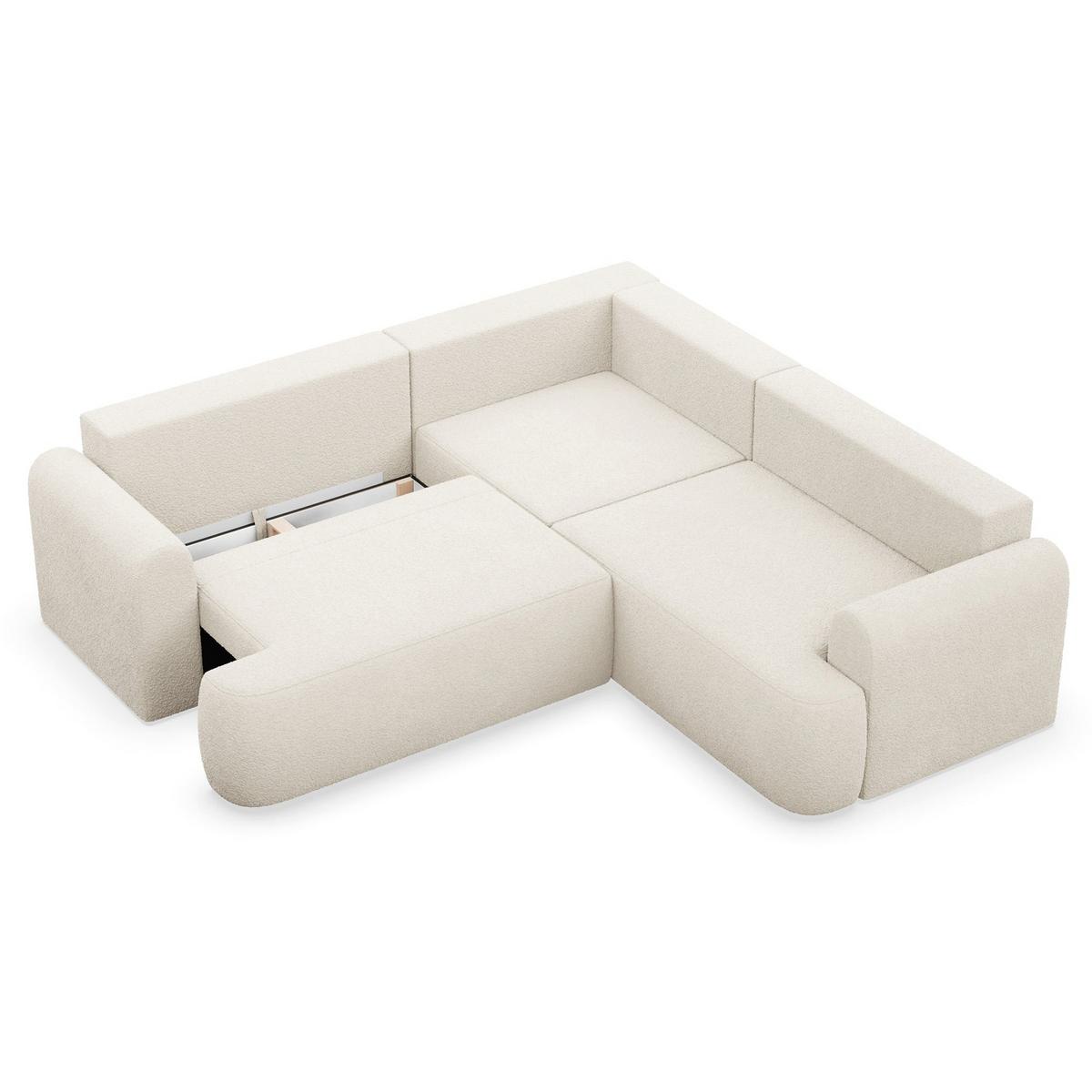 ECKSCHLAFSOFA Kaveo HELLBEIGER PLÜSCH universell mit Eckelement MIT BETTKASTEN - Ecru/Schwarz, Kunststoff/Textil (245/245cm) - Selsey