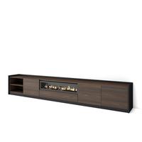 LOWBOARD, Dunkler Eiche und Schwarz, Elektrokamin, 310/37/50cm - Hellbraun, Holzwerkstoff (310/50/37cm) - Skraut Home