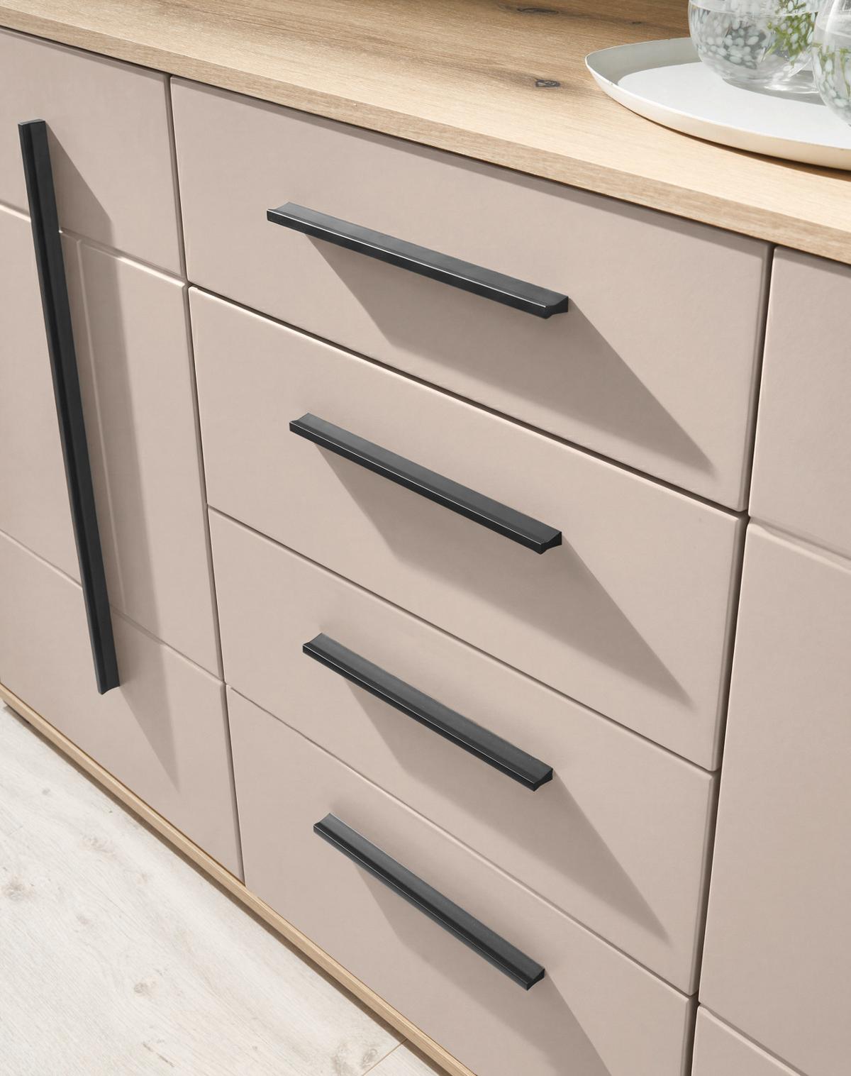 WOHNWAND Kaschmir, Eiche 3-teilig 290 cm, Wohnzimmer Set mit Soft-Close - Kaschmir/Eichefarben, Glas/Holzwerkstoff (290/200/42cm) - Furn.Design