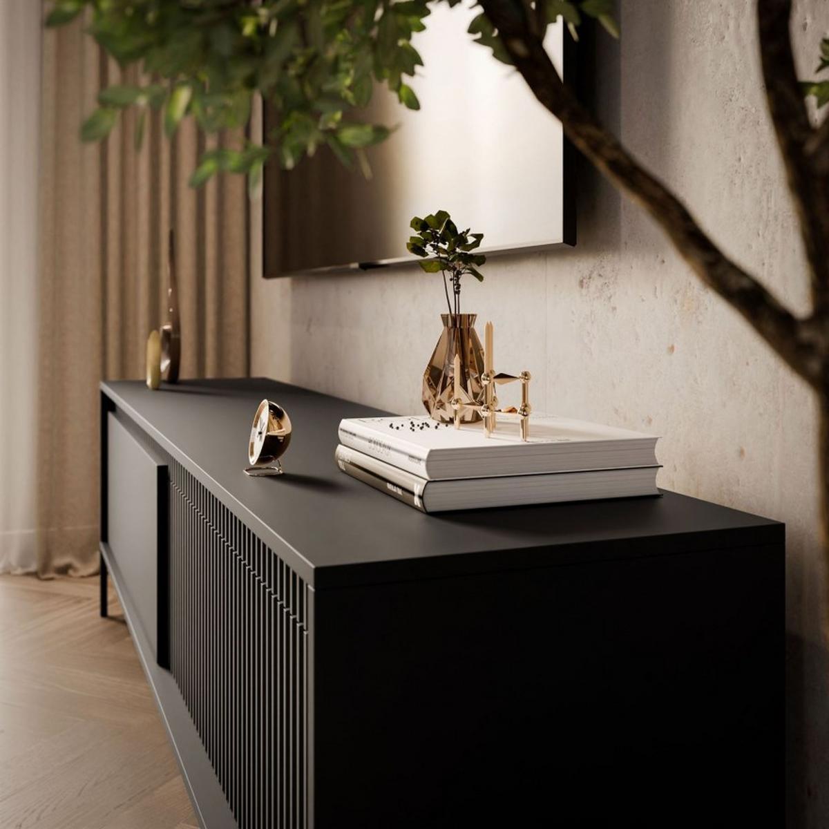 TV-ELEMENT YASUMI 187 cm schwarz matt - Schwarz, Holzwerkstoff (187.1/53.4/39.5cm) - Lookway