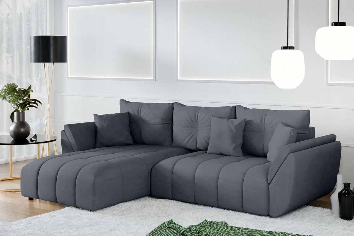 ECKSOFA L Form Verciani Grau 280/190/91 cm mit Schlaffunktion - Schwarz/Grau, Kunststoff/Textil (280/190cm) - AX Living