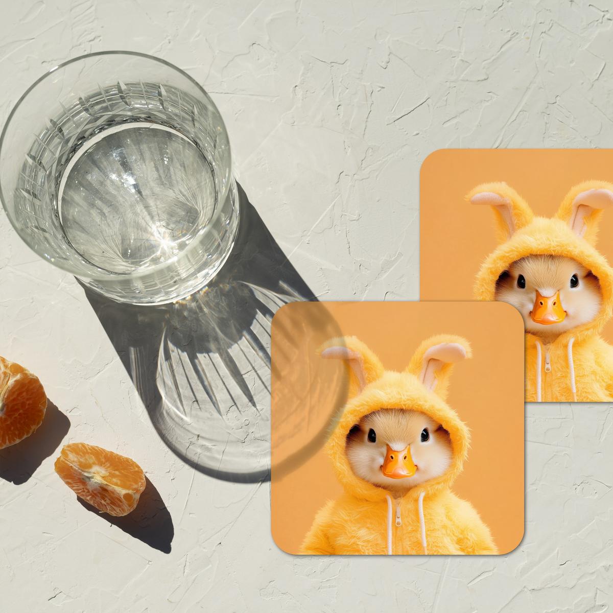GLASUNTERSETZER 6er-Set Osterhase - Kostüm - Ente Zubehör für Getränke 10x10 cm - Gelb, Naturmaterialien (10/0.2cm) - MuchoWow