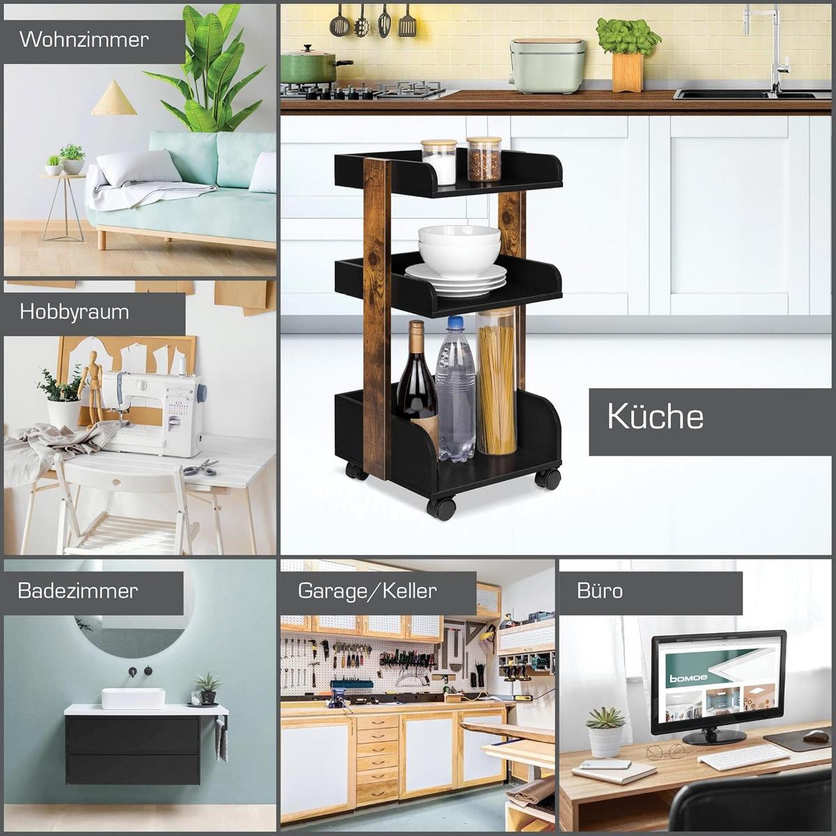 ROLLWAGEN Bosse Schwarz-Braun - Wildeiche/Multicolor, Holz/Holzwerkstoff (32/69/35cm) - BoMoe