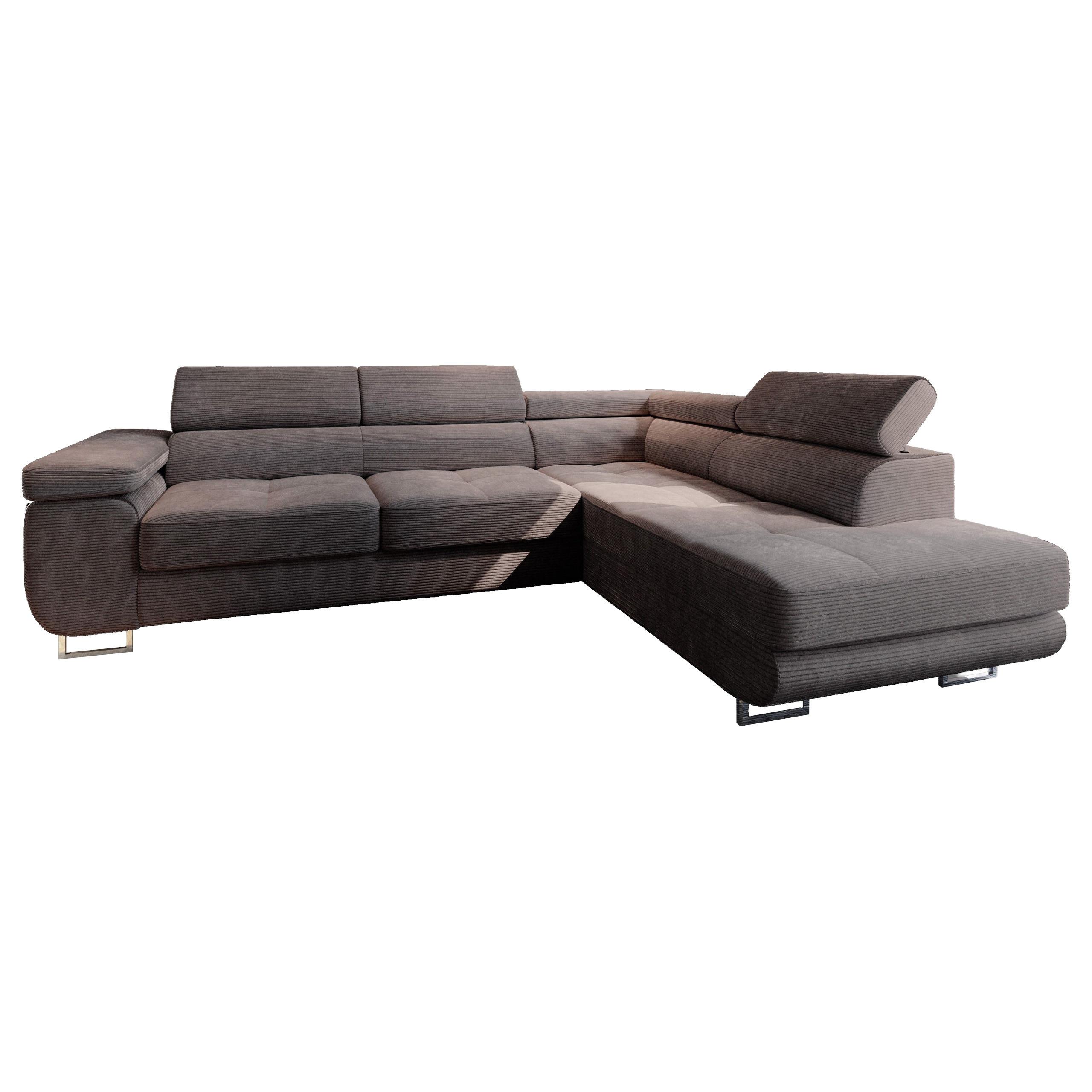 ECKSOFA APIRO R-S Braun Kordstoff mit Schlaffunktion - Silberfarben/Braun, Holz/Textil (276/202cm) - MASSENO