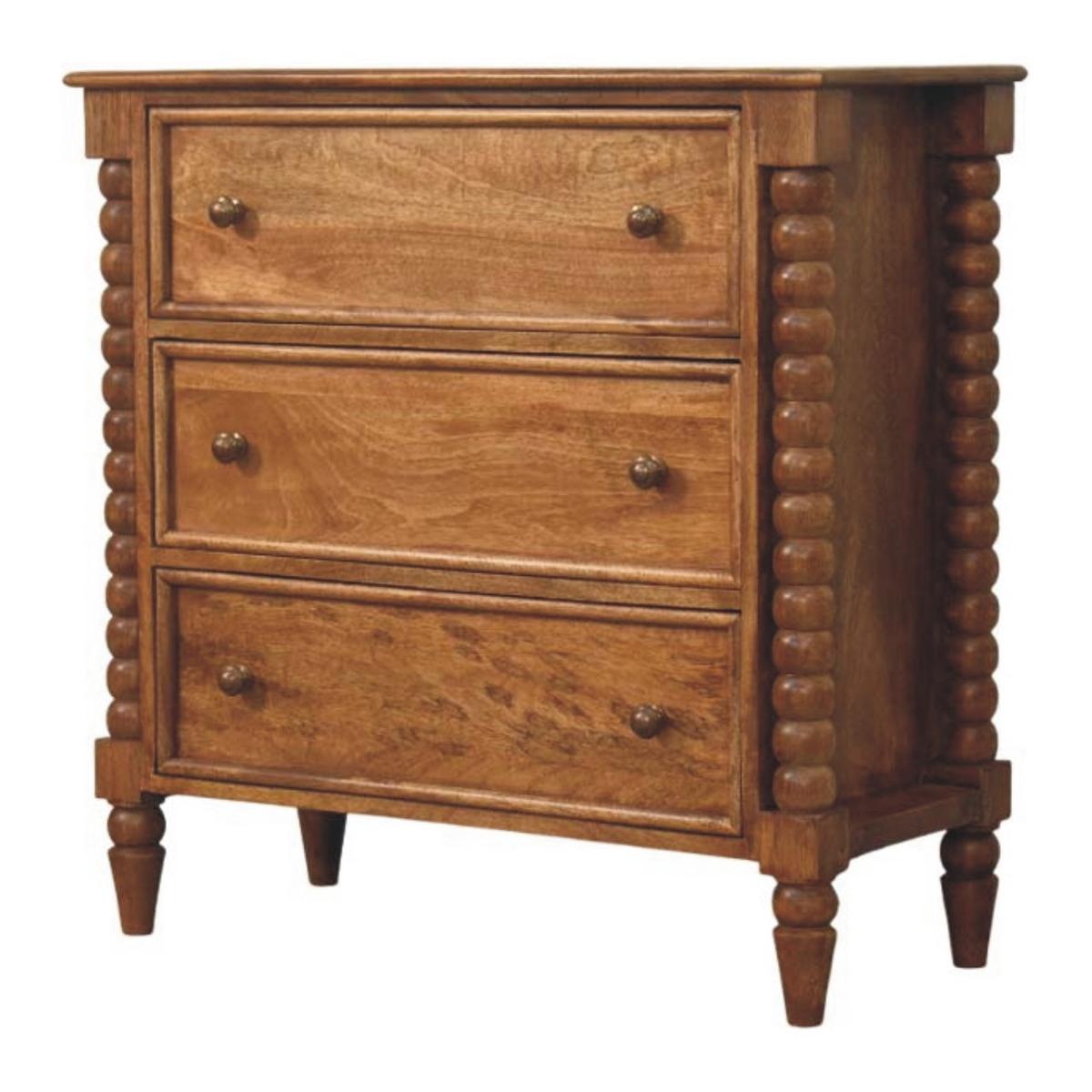 KOMMODE Spindel, 3 Schubladen, Hellbraun - Hellbraun/Messingfarben, Holz/Metall (80/80/35cm) - Artisan Furniture