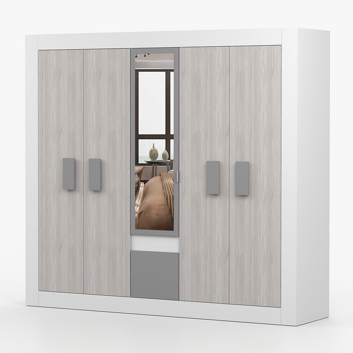 KLEIDERSCHRANK HELIOS 5D 231 cm, 231/210/57, 5-türig, Grau - Grau, Holzwerkstoff (231/210/57cm) - imoebel24