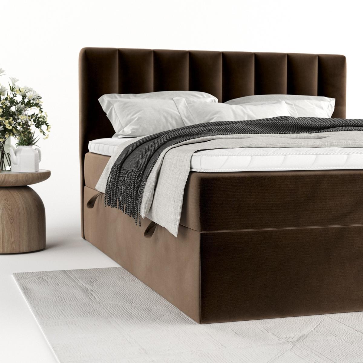 BOXBETT Bari 140/200 cm Braun im Kronos Stoff - Braun, Holz/Holzwerkstoff (140/200cm) - AltaBeds