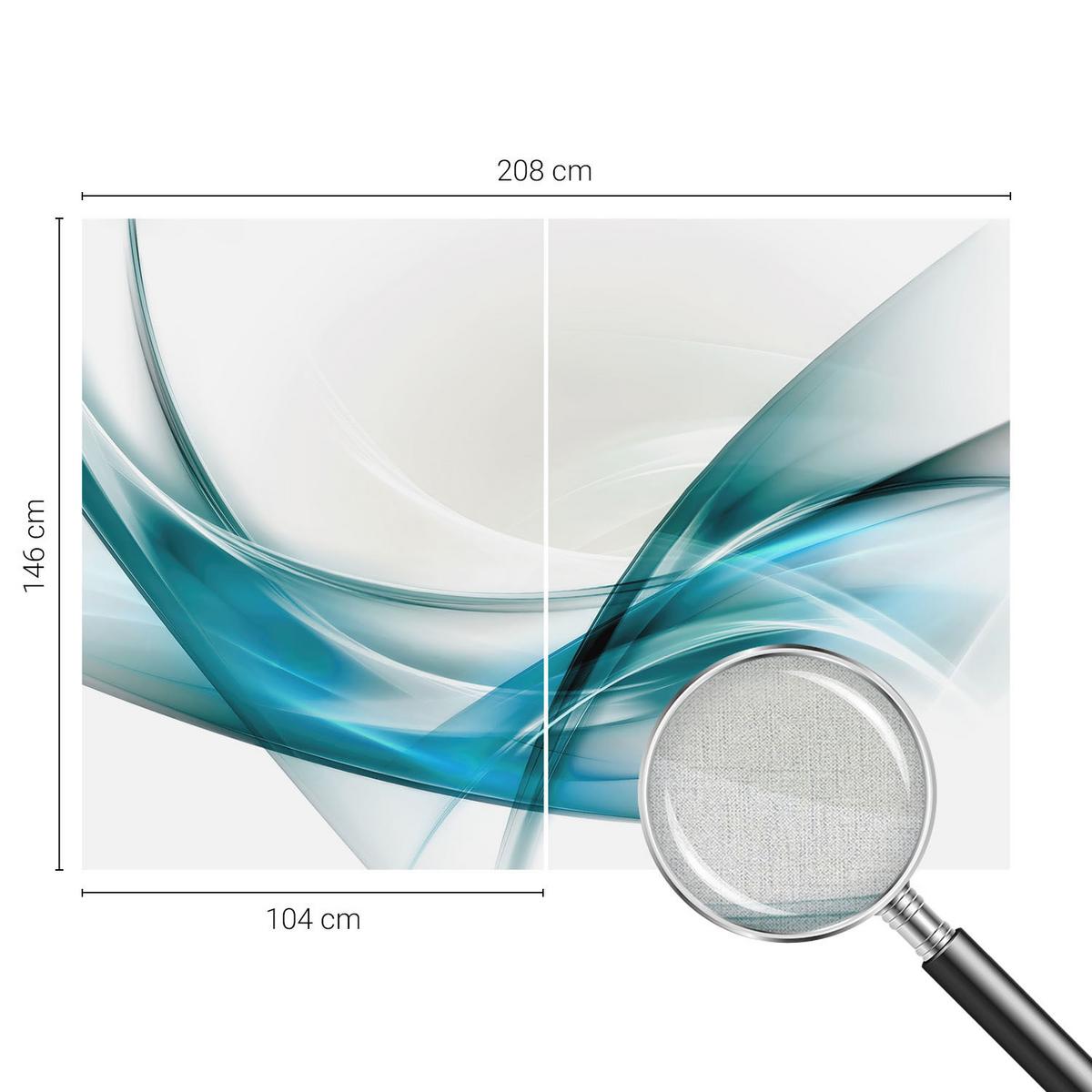 FOTOTAPETE 208x146 cm - Blaue Wellen - Weiß, Textil (208/146cm) - Wallfluent
