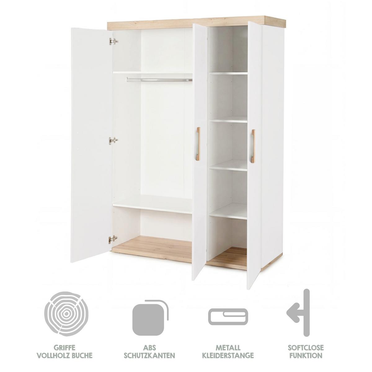 KINDERKLEIDERSCHRANK Jimmy Weiß - Weiß, Holzwerkstoff (138/195/53cm) - Roba