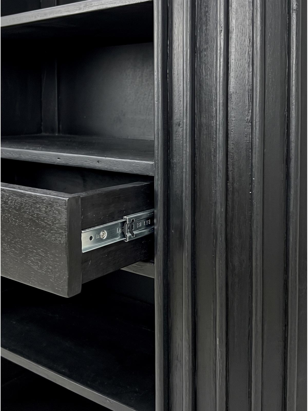 BÜCHERREGAL MELA, Mango Massivholz, mit Stauraum, Schwarz, 105 x 40 x 122 cm - Schwarz, Holz/Metall (105/122/40cm) - KADIMA DESIGN