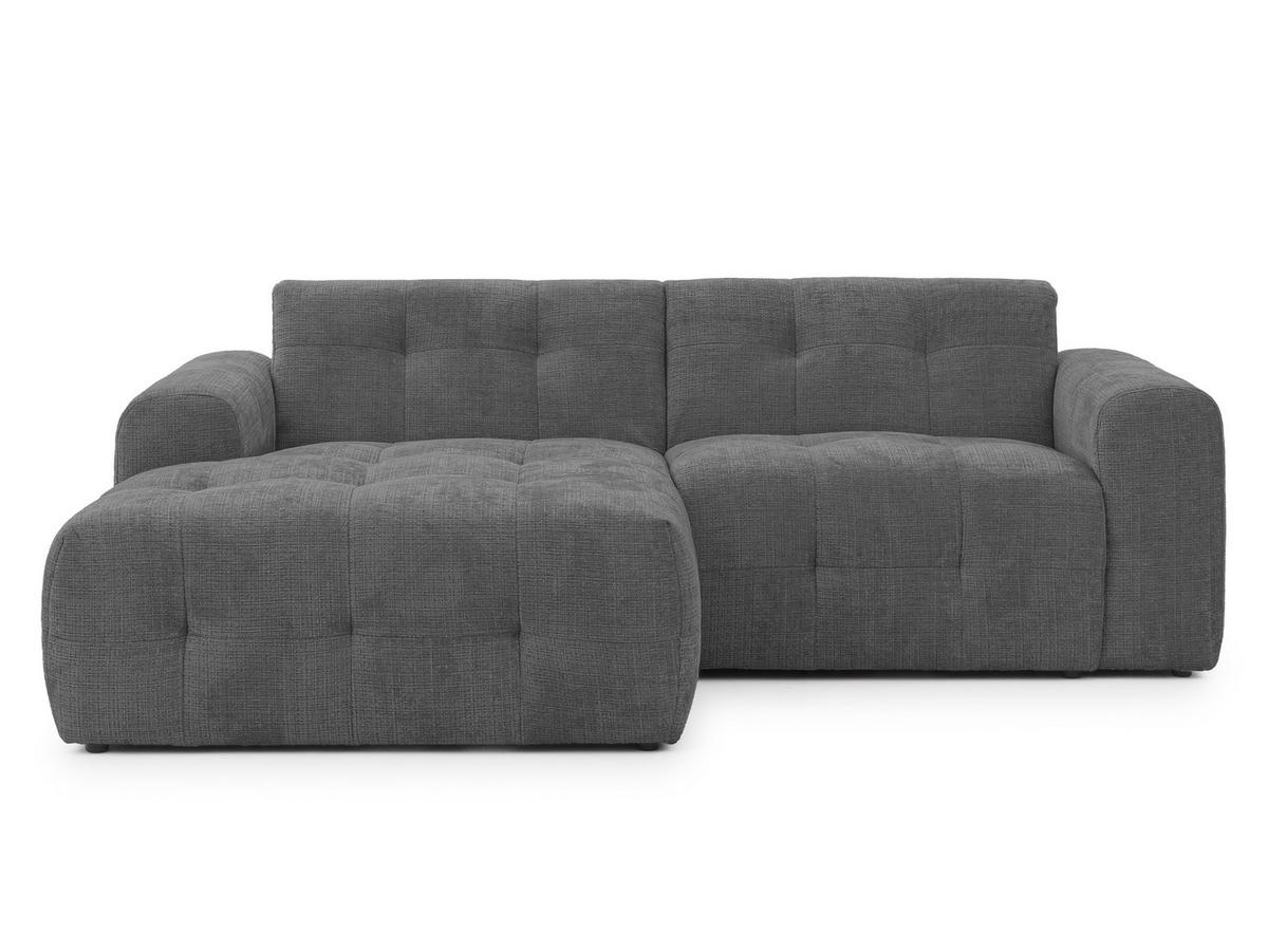 ECKSOFA Kozy im Bumpy-Design mit fester Rückenlehne aus weichem Grau Chenille-Stoff - Ottomane links - Schwarz/Grau, Holz/Kunststoff (161/234cm) - S-Style Möbel