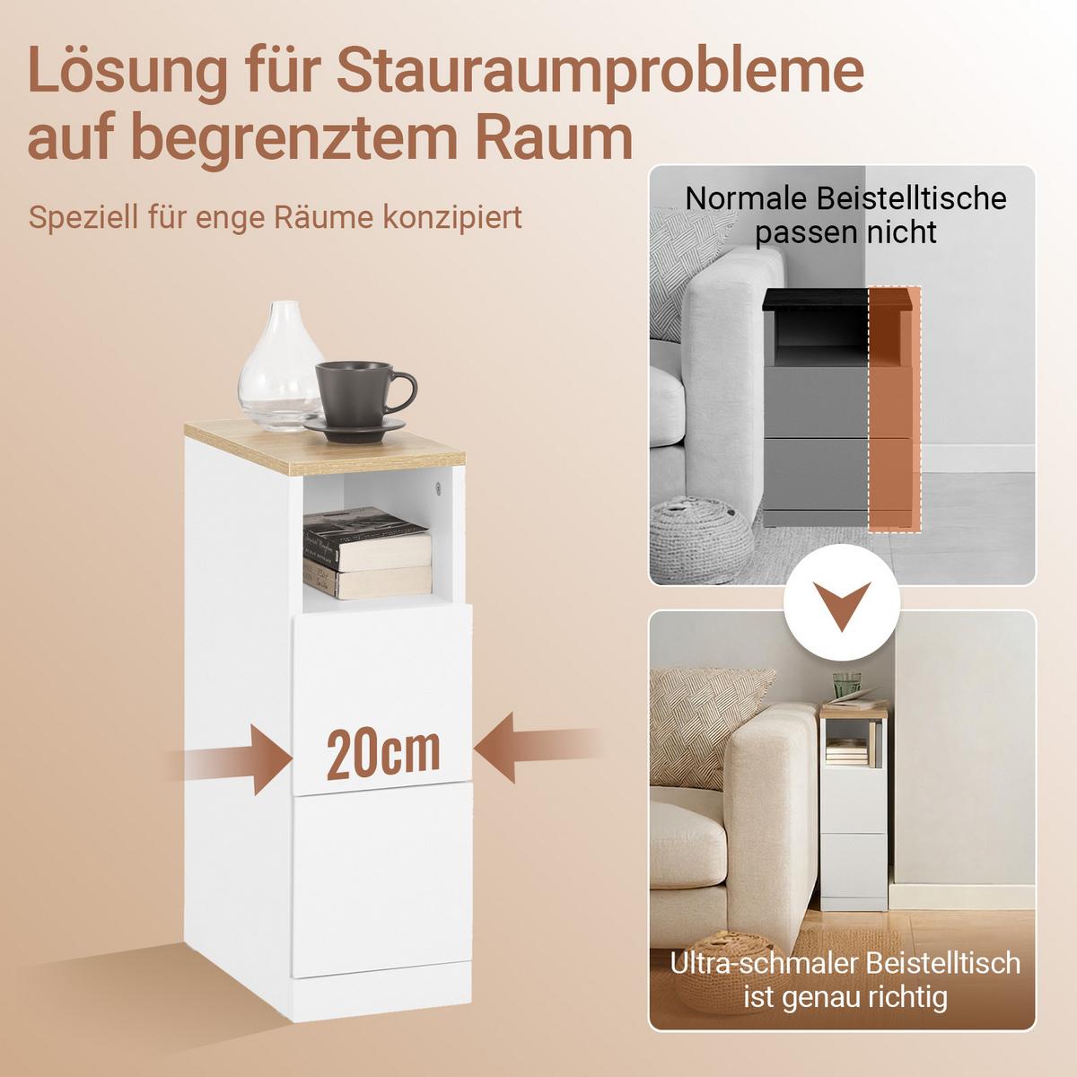 NACHTTISCH 2er Set, Beistelltisch mit 2 Schubladen, Weiß 20x35x60cm - Weiß, Holzwerkstoff (35/60/20cm) - SoBuy