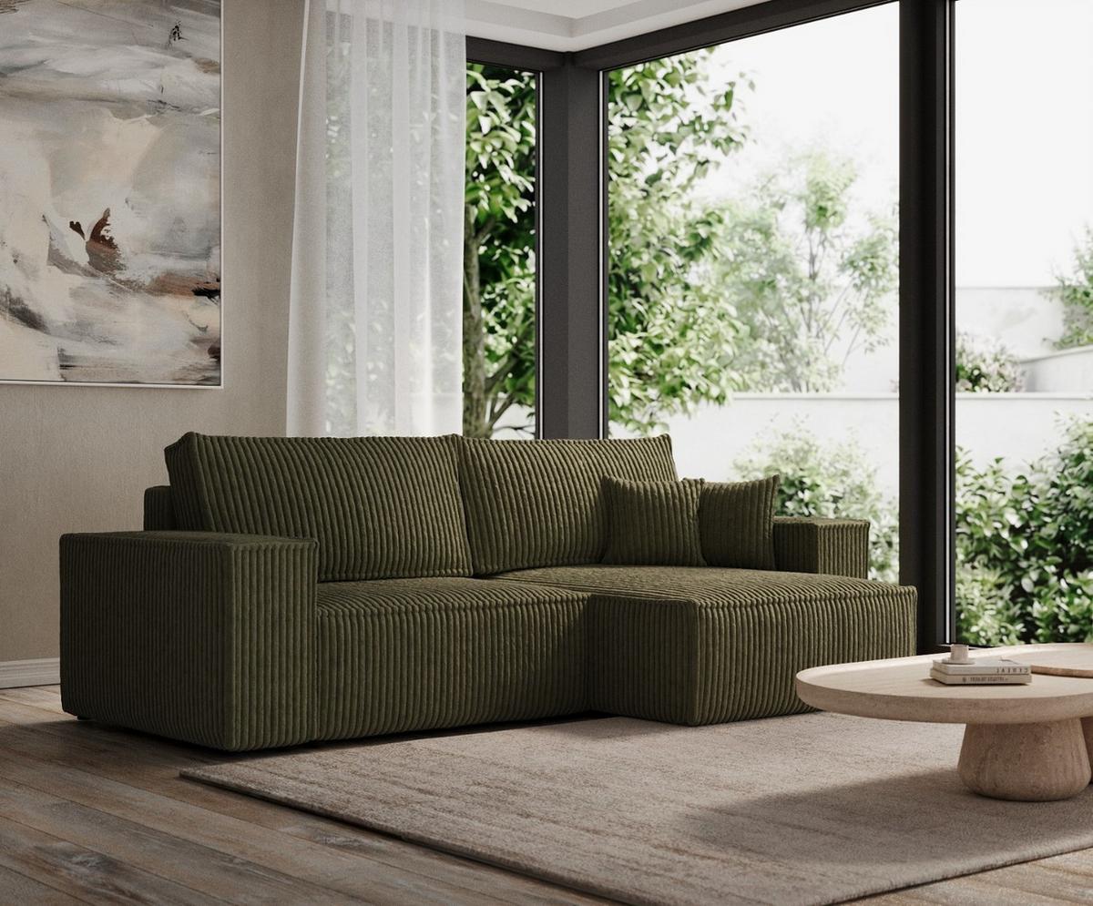 ECKSOFA CAVO mit Schlaffunktion Grün im Tilia Stoff - Schwarz/Grün, Holz/Holzwerkstoff (255/148cm) - AltaBeds