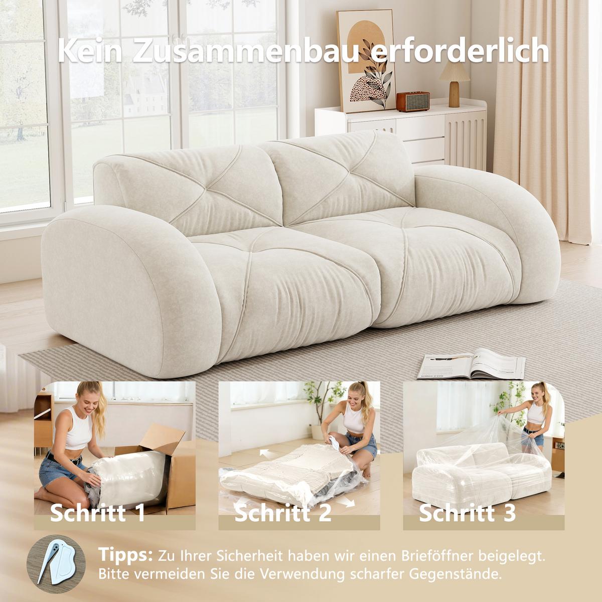 2-SITZER SOFA chenille modular & montagefrei - Weiß, Textil (204/76/95cm) - Urban Meuble