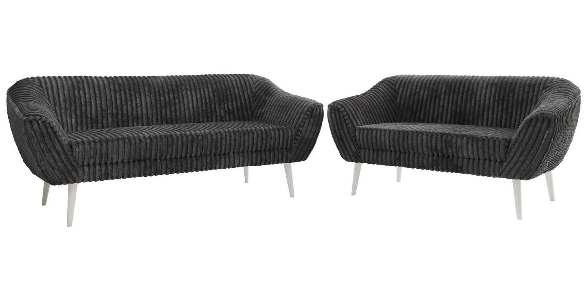 SITZGARNITUR PIRS 3+2 - Grau Cord - Weiße Beine - Weiß/Grau, Holzwerkstoff/Textil (180/75/74cm) - MKS
